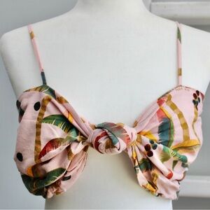 Farm Rio Pink Samba Dos Coqueiros Printed Linen Crop Top Size Medium NWT